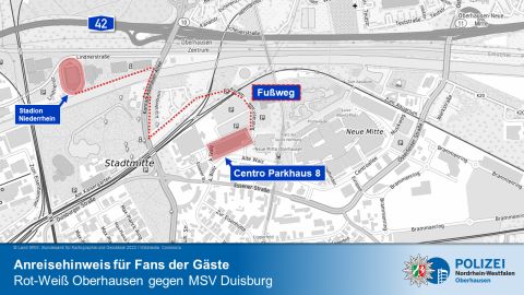 Fußweg vom Westfield Centro zum Stadion Niederrhein